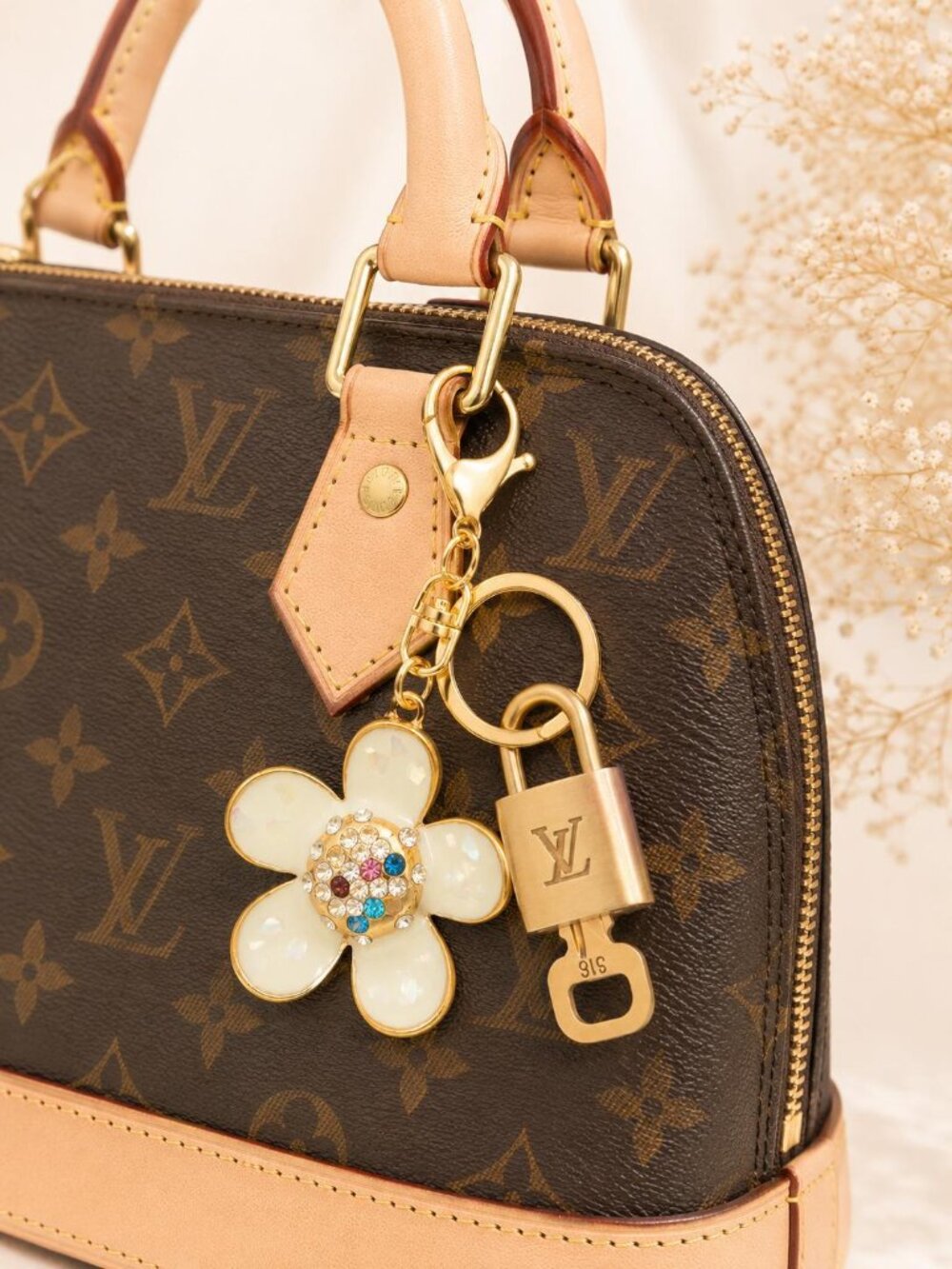 Authentic Louis Vuitton Gold Lock 🔒 Unbranded Flower Keychain Bag Charm